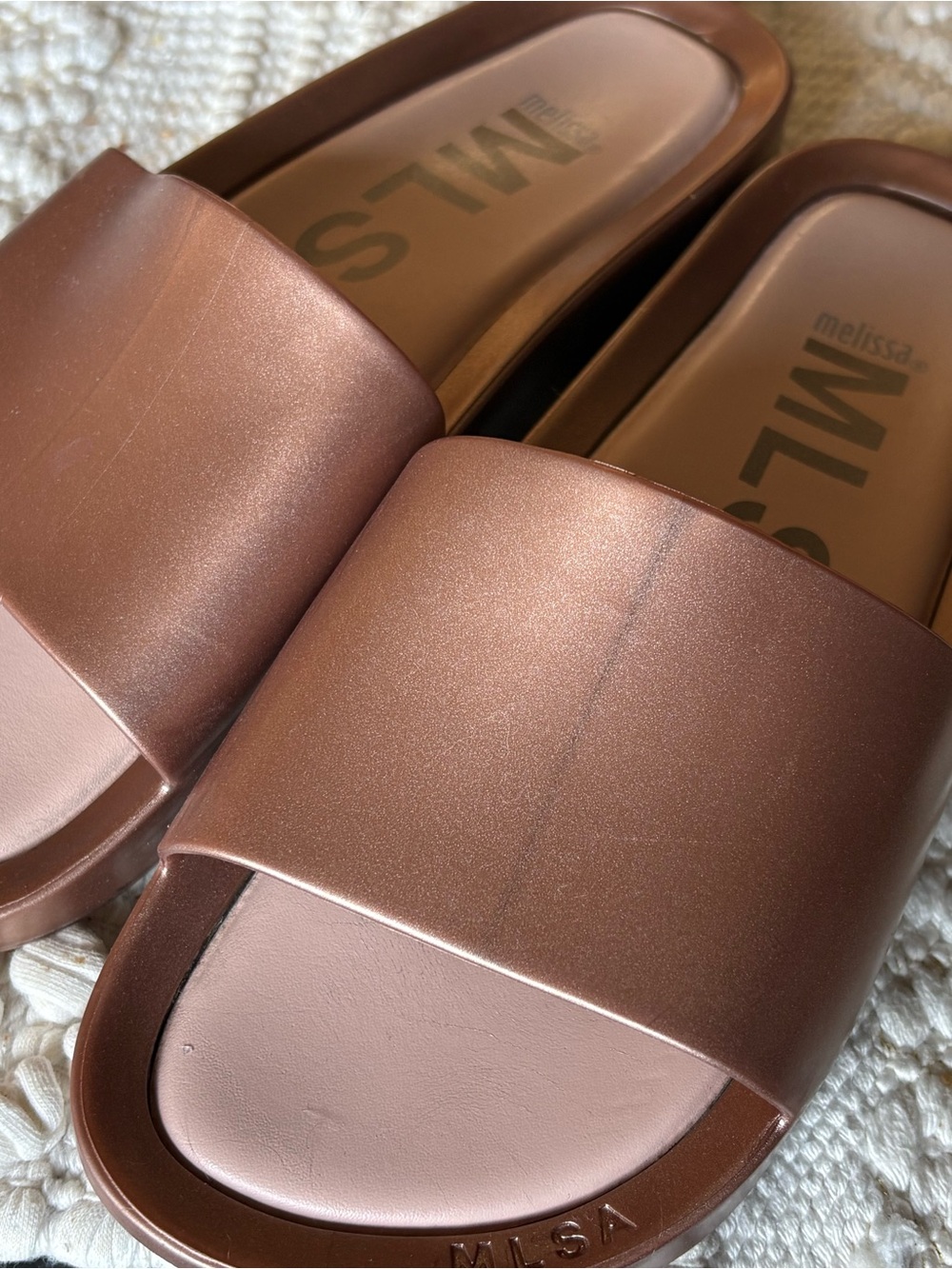 Melissa Metallic Rose Gold Slide Sandals